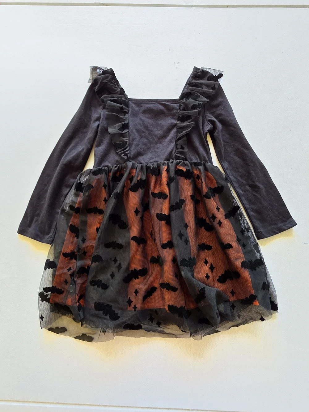 Spooky Season Cat & Jack Black and Orange Halloween Bat-Print Tulle Party Dress
